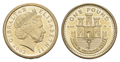 Гибралтар 1 фунт 2002 AA, Елизавета II (1952-2022) KM 869 никель латунь BU 4646-1111