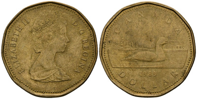 Канада 1 доллар 1989 утка KM 157 никель плакированный бронзой 4120-311