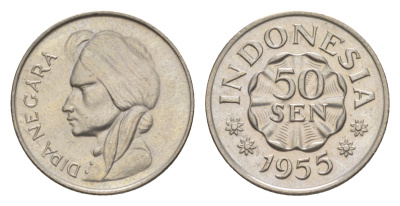 Индонезия 50 сенов 1955 принц Допонегоро KM 10.1 медно-никель  aUNC  M67-04