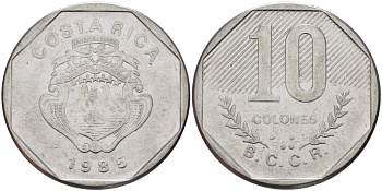 Коста-Рика 10 колонов 1985 B.C.C.R. KM 215.2 нержавеющая сталь 82-121