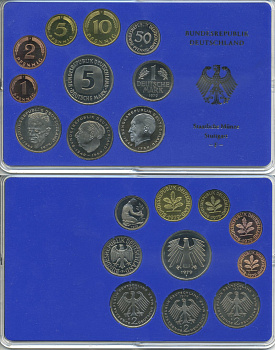 ФРГ набор из 9 монет 1979 F, официальный государственный набор, в пластике    PROOF  3540-5-2