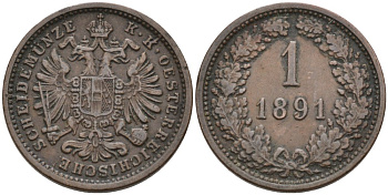 Австрия 1 крейцер 1891 Франц Иосиф I KM 2187 медь 4567-962