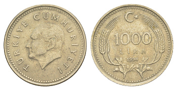 Турция 1000 лир 1994 Кемаль Ататюрк KM 997 медь цинк нкиель 4577-913