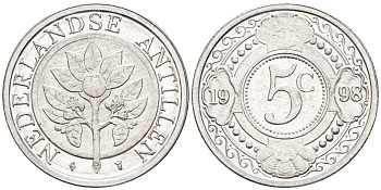Нидерландские Антилы 5 центов 1998 Беатрикс (1980-2013) KM 33 алюминий 4169-337