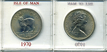 Остров Мэн 1 крона 1970 кошка Мэна, в оригинальной пластиковой коробке KM 18 медно-никель UNC 6-6-1-62
