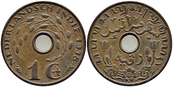 Нидерландская Восточная Индия 1 цент 1938 KM 317 бронза 4398-213