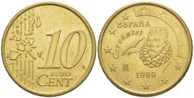 ИСПАНИЯ 10 ЕВРОЦЕНТОВ 1999 KM 1043 латунь 4543-323