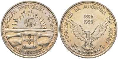 Португалия 100 эскудо 1995 100 лет автономии Азорских островов KM 47 медно-никель UNC 4157-721