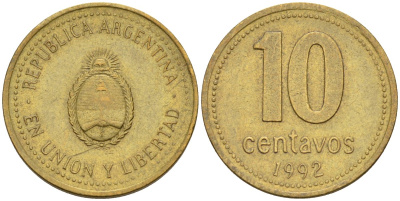 Аргентина 10 сентаво 1992 герб KM 107 алюминиевая бронза 4580-123