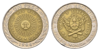 Аргентина 1 песо 1994 KM 112 биметалл 4663-631