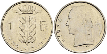 БЕЛЬГИЯ 1 ФРАНК 1978 BELGIQUE KM 142.1 медно-никель 4546-522