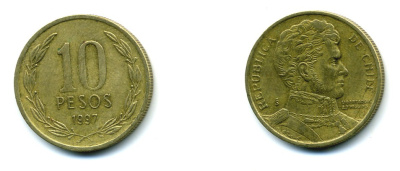 ЧИЛИ 10 ПЕСО 1997 ГЕНЕРАЛ БЕРНАРДО О ХИГГИНС KM 228.2 никель-бронза 37-154