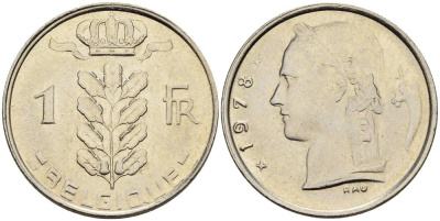 БЕЛЬГИЯ 1 ФРАНК 1978 BELGIQUE KM 142.1 медно-никель 4546-522