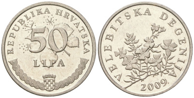 Хорватия 50 лип 2009 нечетный год KM 8 сталь плакированная никелем  UNC  105-761