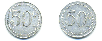 ФРАНЦИЯ 50 САНТИМОВ НАЧАЛО XX ВЕКА d 24 мм, вес около 1,0 гр., платежный жетон., платежный жетон алюминий 89-1112