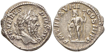 Римская Империя денарий 210 Септимий Север, SEVERVS PIVS AVG, бюст императора / PM TRP XVIII COS III PP, Нептун, Рим, 3,29 гр RIC 234 серебро 1073-18-77