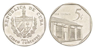 Куба 5 сентаво 2006 Casa Colonial KM 575.2, Schoen 713, JMA MC19 сталь плакированная никелем 4644-726