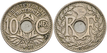 Франция 10 сантимов 1926 KM 866a, Le Franc 138.3 медно-никель 4143-944