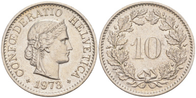 Швейцария 10 раппенов 1973 KM 27 медно-никель 212-941