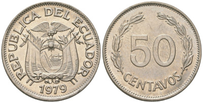 Эквадор 50 сентаво 1979 KM 81 сталь плакированная никелем aUNC 4511-345