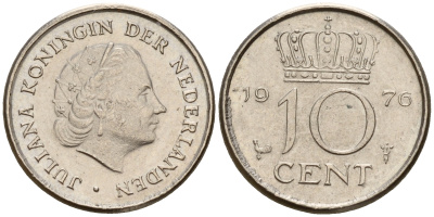 Нидерланды 10 центов 1976 Юлиана (1949-1980) KM 182 никель    4598-331
