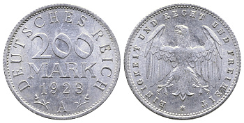 ГЕРМАНИЯ 200 МАРОК 1923 A KM 35, J. 304 алюминий 4380-453