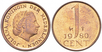 Нидерланды 1 цент 1980 Юлиана (1949-1980) KM 180 бронза 218-1248