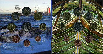 Финляндия евронабор из 8 монет + жетон 2007 маяки Скандинавии, UTO (1753-2007), официальный набор в оригинальном буклете KM MS 83   UNC  5-6-1-09
