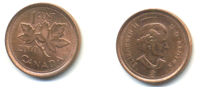 Канада 1 цент 2010 Елизавета II (1952-2022), кленовый лист KM 490 цинк плакированный медью 177-1466