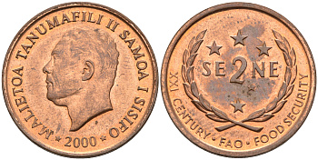 Самоа 2 сене 2000 Малиетоа Танумафили II, FAO KM 122 бронза 4381-919