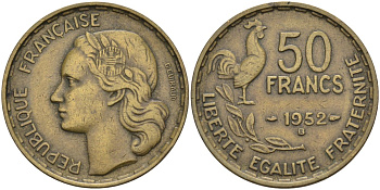 Франция 50 франков 1952 В, тип Guiraud KM 918.2, Le Franc 425.9 алюминиевая бронза 4116-1155