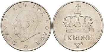 Норвегия 1 крона 1978 Улаф V KM 419 медно-никель 4571-417