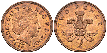 Великобритания 2 пенса 2006 Елизавета II (1952-2022) KM 987, Spink 4690 (C5) сталь плакированная медью 177-752