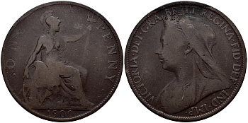 Великобритания 1 пенни 1900 Виктория (1837-1901) KM 790, Spink 3961 бронза 83-1125
