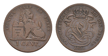 Бельгия 1 сантим 1860 Леопольд I (1831-1865) KM 1 медь 4658-843