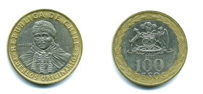 Чили 100 песо 2010 индейцы Мапуче KM 236 биметалл 41-332