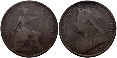 Великобритания 1 пенни 1900 Виктория (1837-1901) KM 790, Spink 3961 бронза 83-1125