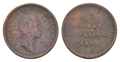 Дания 1 ригсбанкскиллинг 1813 год-тип KM 680 медь 4655-523