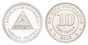 Никарагуа 10 сентаво 2012 KM 105 алюминий UNC 4640-1035