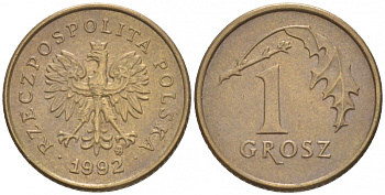 ПОЛЬША 1 ГРОШ 1992 MW KM 276 латунь 100-238