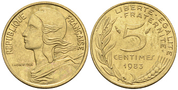 Франция 5 сантимов 1982 тип Марианна KM 933 никель алюминий медь 4594-1139
