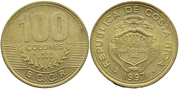 Коста-Рика 100 колон 1997 B.C.C.R. KM 230а латунь 63-846