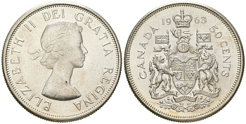 Канада 50 центов 1963 Елизавета II (1952-2022) KM 56 серебро UNC 68-913