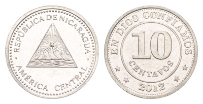 Никарагуа 10 сентаво 2012 KM 105 алюминий UNC 4640-1035