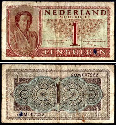 Нидерланды  1 гульден 1949 Pick 72 бумага 7551-7-4-2
