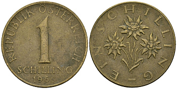 Австрия 1 шиллинг 1965 KM 2886 алюминиевая бронза 4167-1146