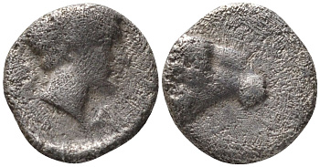 Древняя Греция, Кария, Галикарнас гемиобол 400 - 340 гг. до н.э. голова Аполлона / голова барана, 0,42 гр SNG Helsinki 873; SNG Kayhan 996 серебро 1073-9-74