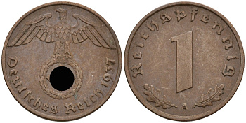 Германия 1 рейхспфенниг 1937 A KM 89, J 361 бронза 4396-558