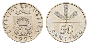 Латвия 50 сантимов 1992 KM 13 медно-никель UNC 4679-317
