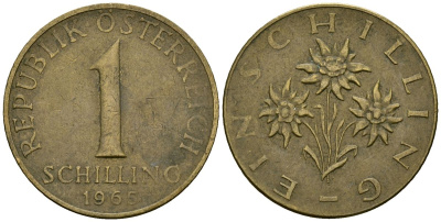 Австрия 1 шиллинг 1965 KM 2886 алюминиевая бронза 4167-1146